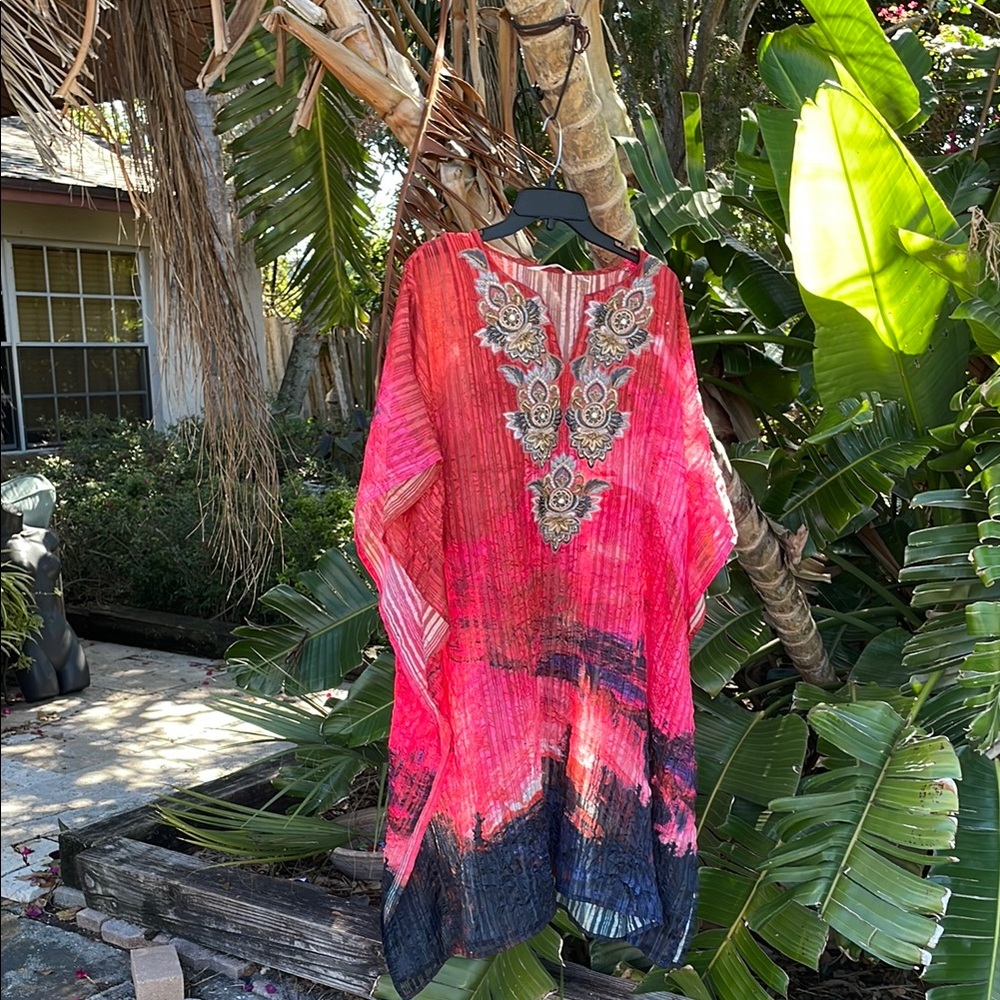Soft surroundings, gold, embroidered, caftan, top or cover-up